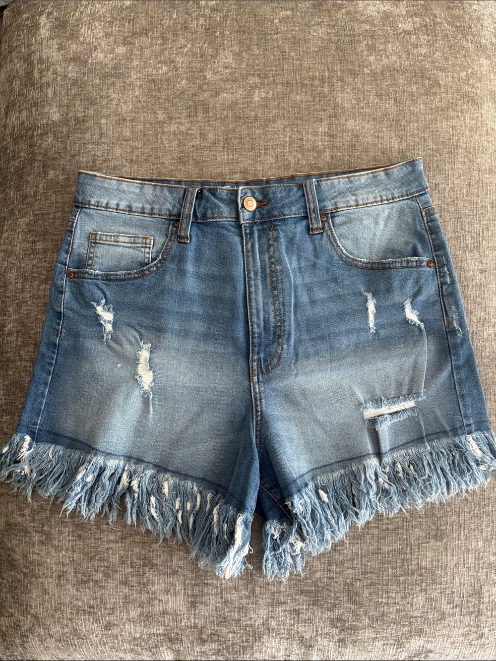 Distressed Denim Shorts High Rise Preppy Summer Frayed Fringe Jean Shorts Sz 13